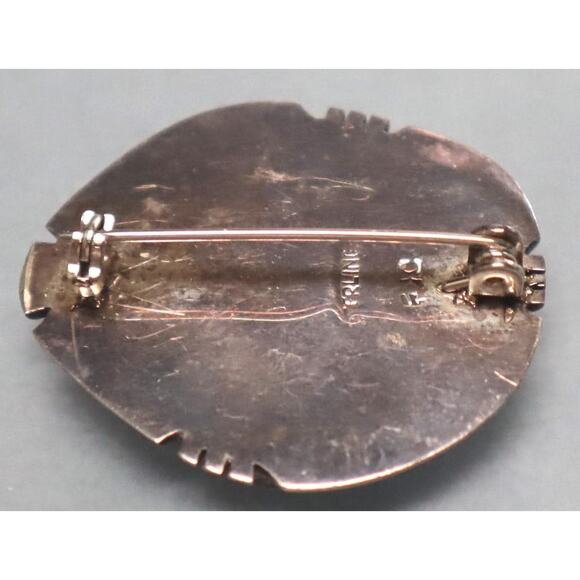 Vintage Native Opal Mosaic Sterling Brooch Marked FJC - Picture 3 of 4